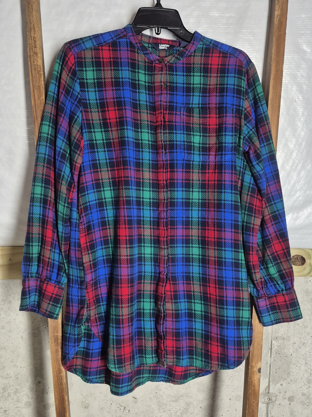 Lands' End Womens Plaid Button-Up Shirt in Red/Blue/Green